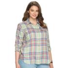 Plus Size Chaps Plaid Twill Button-down Shirt, Women's, Size: 1xl, Green Oth