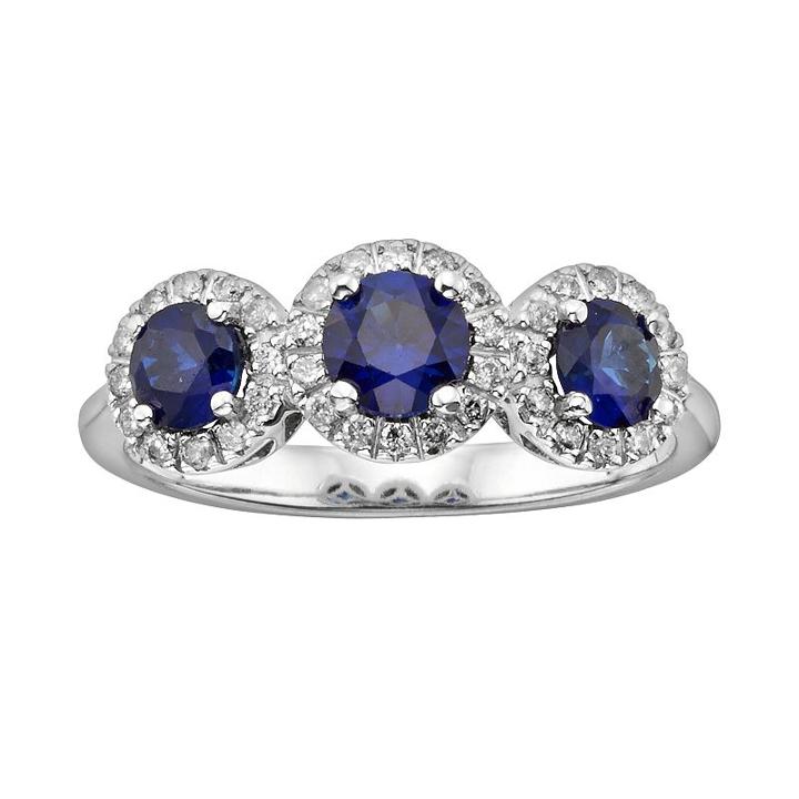 The Regal Collection 14k White Gold Genuine Sapphire And 1/5-ct. T.w. Igl Certified Diamond 3-stone Frame Ring, Women's, Size: 7, Blue