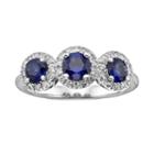 The Regal Collection 14k White Gold Genuine Sapphire And 1/5-ct. T.w. Igl Certified Diamond 3-stone Frame Ring, Women's, Size: 7, Blue