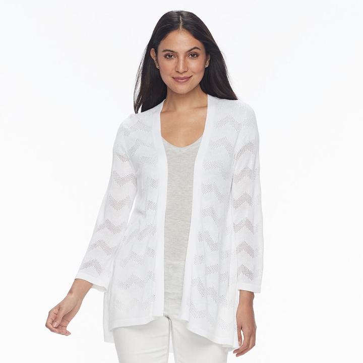 Women's Croft & Barrow&reg; Chevron-stitch Open Front Cardigan, Size: Xs, White