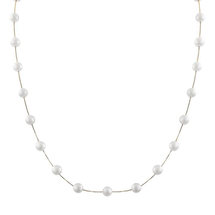 Pearlustre By Imperial 10k Gold Freshwater Cultured Pearl Station Necklace, Women's, White