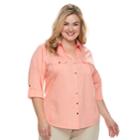 Plus Size Croft & Barrow&reg; Knit-to-fit Roll-tab Shirt, Women's, Size: 1xl, Lt Orange