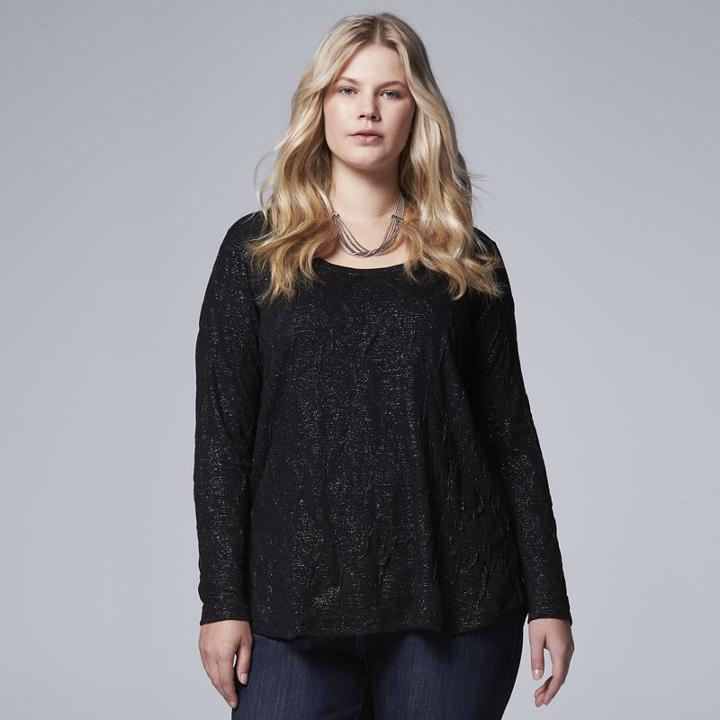 Plus Size Simply Vera Vera Wang Metallic Scoopneck Tee, Women's, Size: 1xl, Black