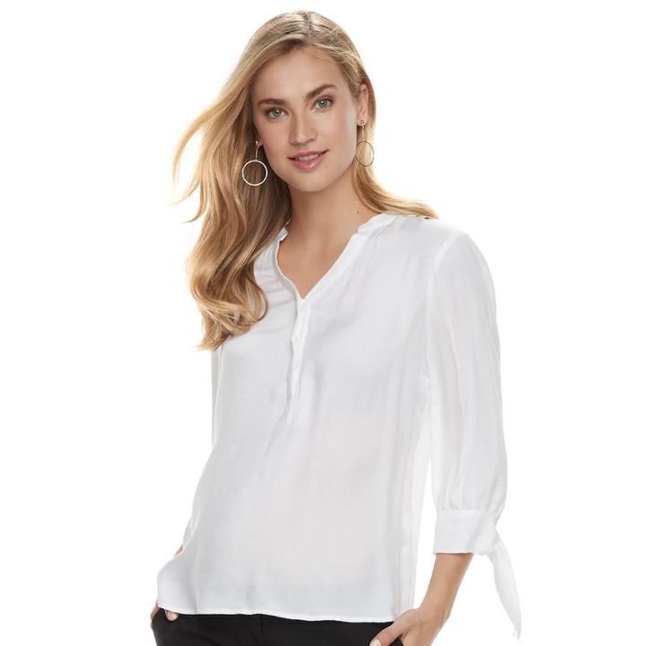 Women's Apt. 9&reg; Knot Sleeve Blouse, Size: Xxl, White
