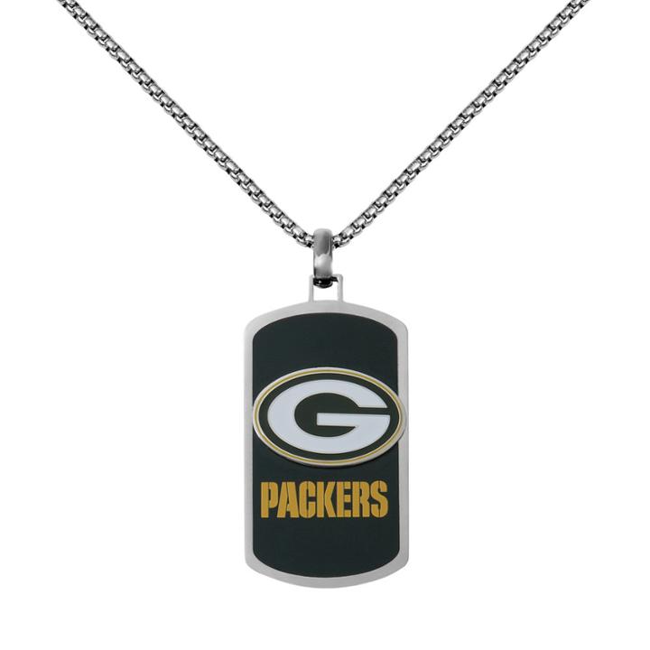 Men's Stainless Steel Green Bay Packers Dog Tag Necklace, Silver