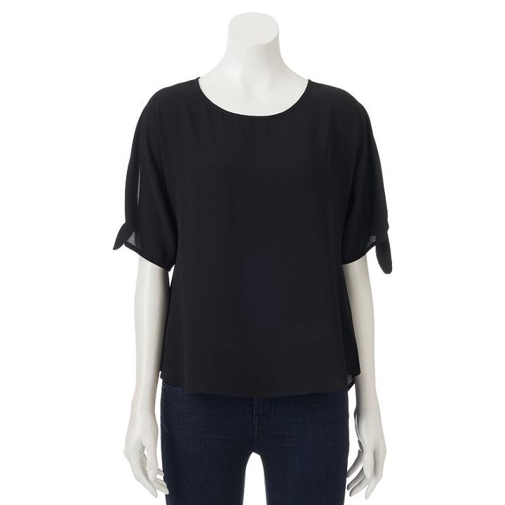 Juniors' Live To Be Spoiled Tie-sleeve Top, Teens, Size: Medium, Black