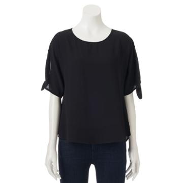 Juniors' Live To Be Spoiled Tie-sleeve Top, Teens, Size: Medium, Black
