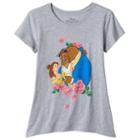 Disney's Beauty And The Beast Belle & Beast Girls Plus Size Sharkbite Hem Rose Graphic Tee, Girl's, Size: Xxl Plus, Med Grey