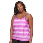 Plus Size Free Country Stripe Blouson Tankini Top, Women's, Size: 2xl, Med Red