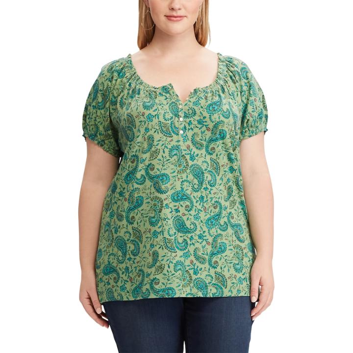 Plus Size Chaps Print Top, Women's, Size: 2xl, Green