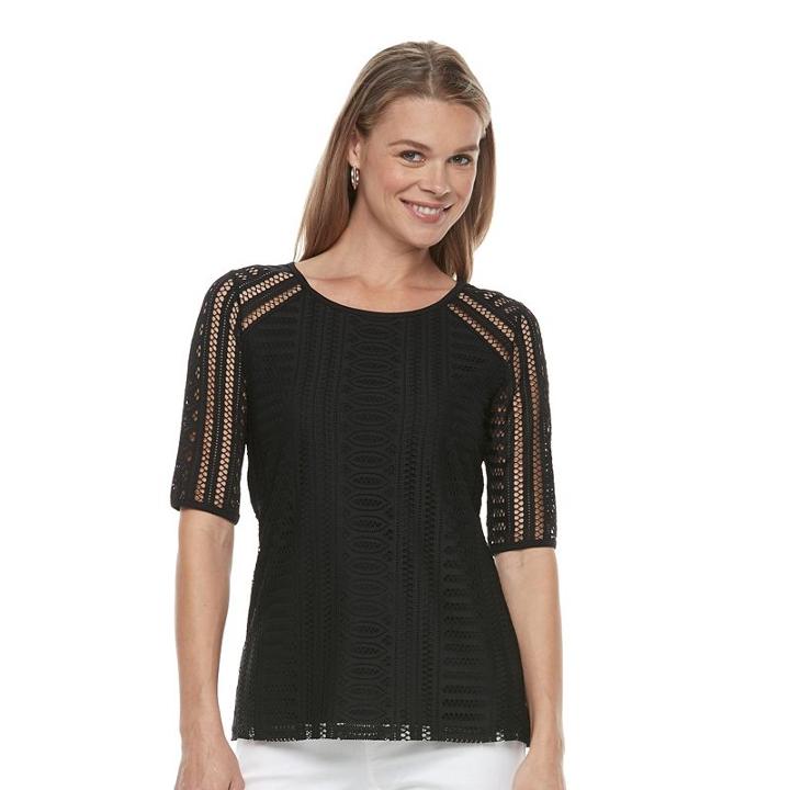 Women's Dana Buchman Lace Tee, Size: Medium, Black