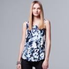 Petite Simply Vera Vera Wang Floral Tank, Women's, Size: Xl Petite, Dark Blue