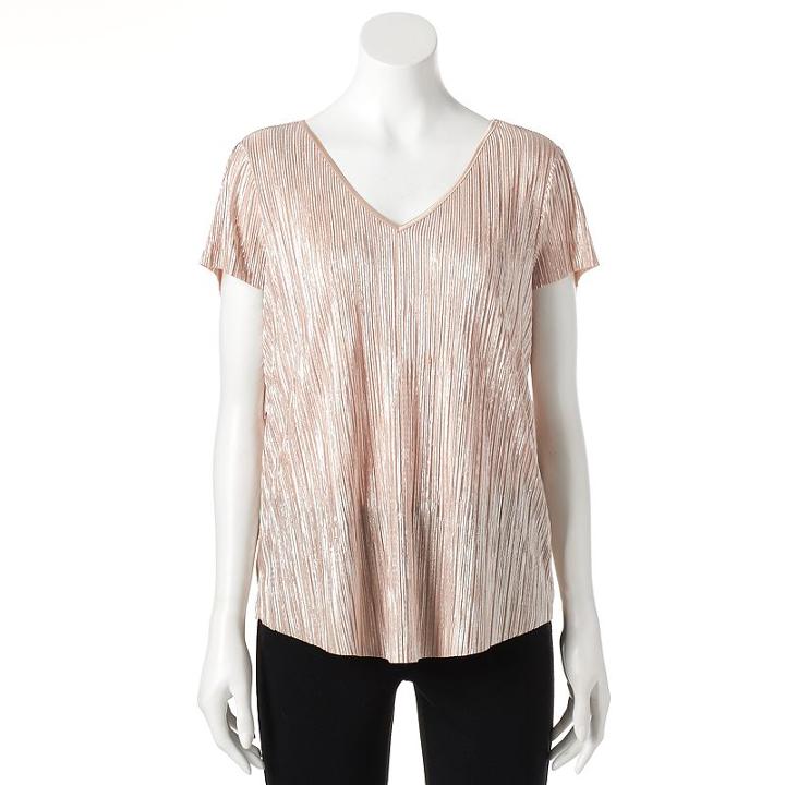 Women's Jennifer Lopez Metallic Crinkle Tee, Size: Medium, Lt Beige