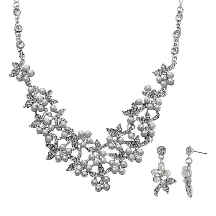 Crystal Allure Flower Necklace And Drop Earring Set, Women's, Size: 19, White