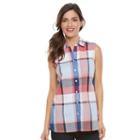 Women's Croft & Barrow&reg; Plaid Sleeveless Shirt, Size: Xl, Dark Blue