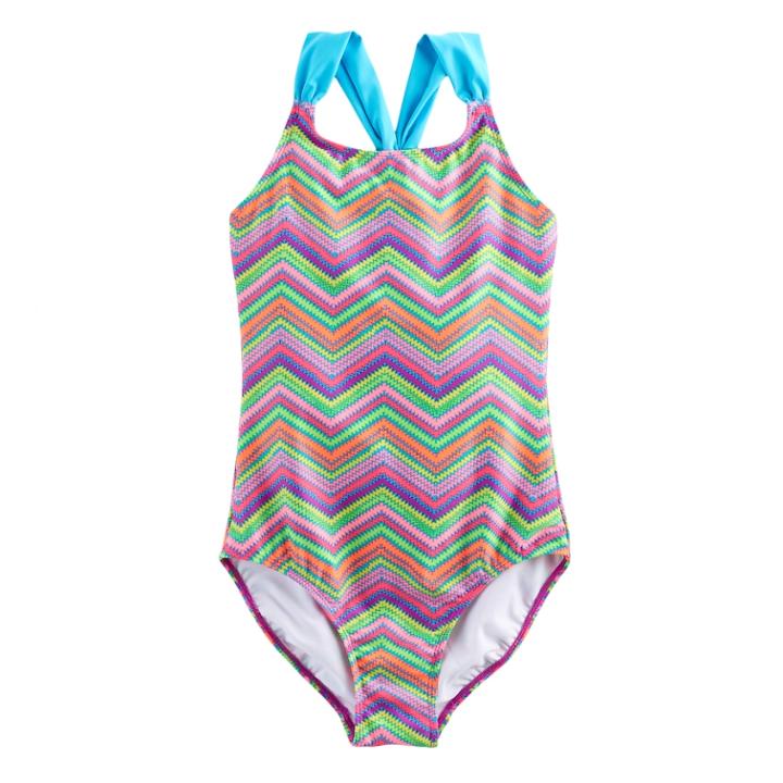 Girls 4-18 & Plus So&reg; Chevron One-piece Swimsuit, Size: 14, Blue