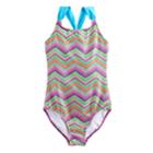 Girls 4-18 & Plus So&reg; Chevron One-piece Swimsuit, Size: 14, Blue