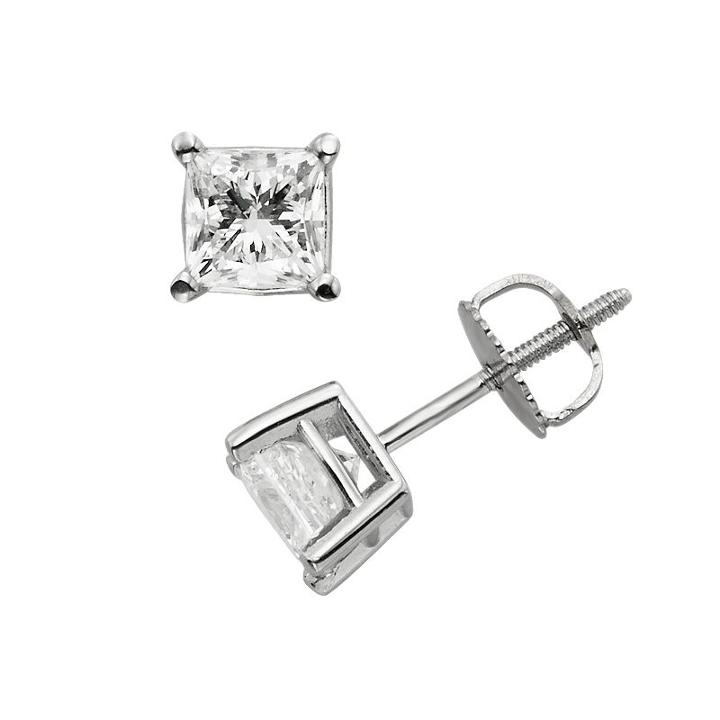 18k White Gold 1 1/2-ct. T.w. Princess-cut Colorless Diamond Solitaire Earrings, Women's