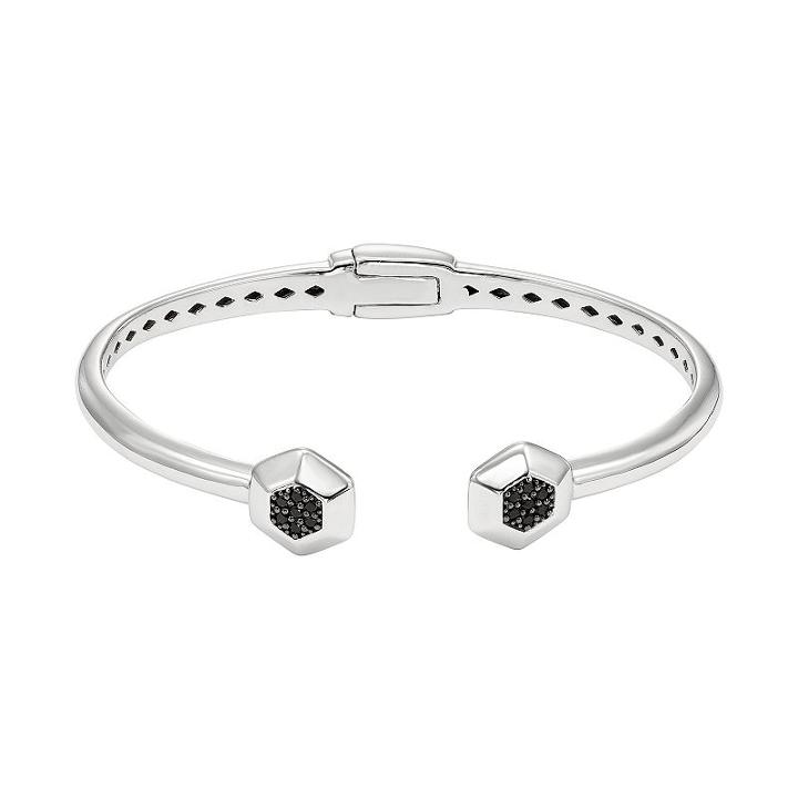 Black Spinel Sterling Silver Hexagon Hinged Cuff Bracelet, Women's, Size: 6.5