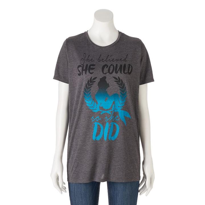 Disney's Juniors' The Little Mermaid She Believed She Could Graphic Tee, Girl's, Size: Small, Grey (charcoal)