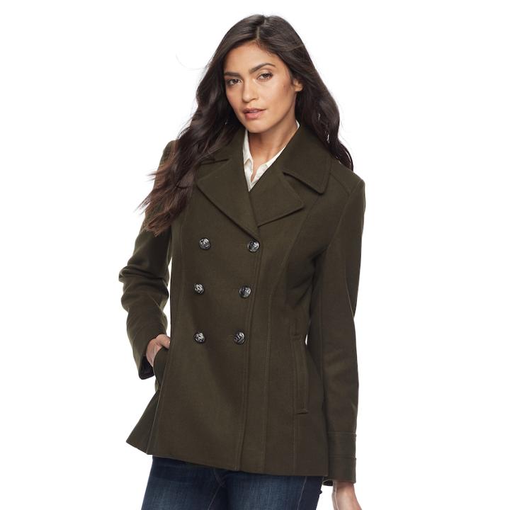 Women's Apt. 9&reg; Wool Blend Peacoat, Size: Large, Med Green