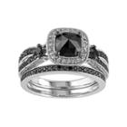 Black & White Diamond Halo Engagement Ring Set In Sterling Silver (1 1/2 Carat T.w.), Women's, Size: 5