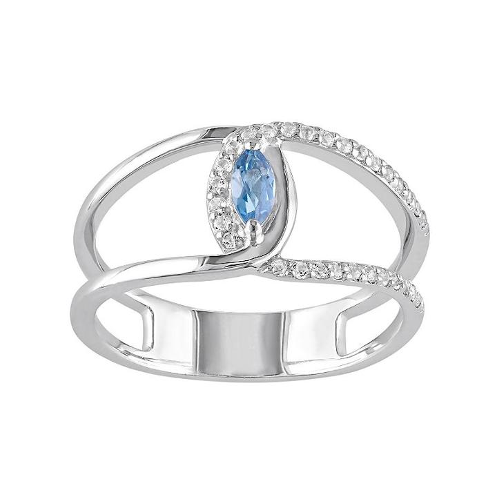 Blue & White Topaz Sterling Silver Double Row Marquise Ring, Women's, Size: 5