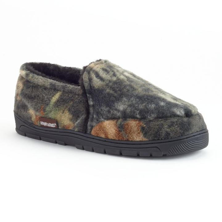 Muk Luks Men's Camouflage Fleece Slippers, Size: Small, Green