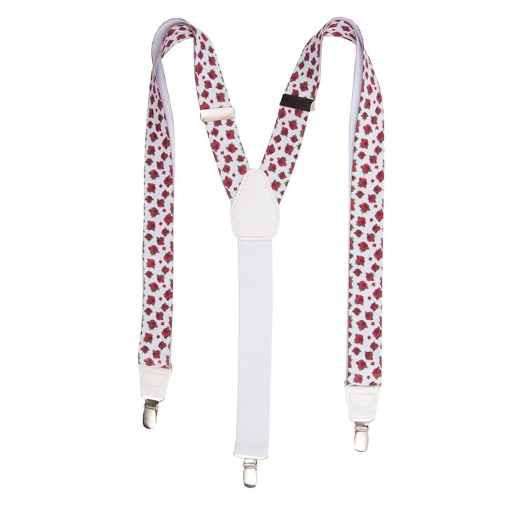 Men's Wembley Rose Print Suspenders, White