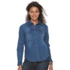 Women's Lee Denim Button-down Top, Size: Xl, Blue (navy)