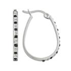 Diamond Mystique Platinum Over Silver Black And White Diamond Accent Pear Hoop Earrings, Women's