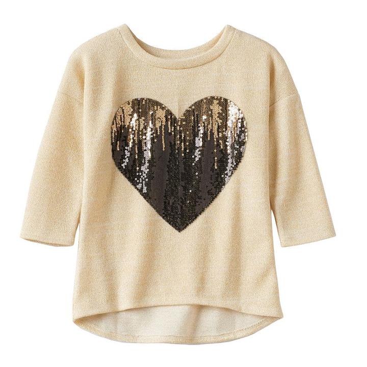 Girls 7-16 Miss Chievous 3/4-length Sleeve Sequin High-low Hem Lurex Tee, Girl's, Size: Small, Med Grey