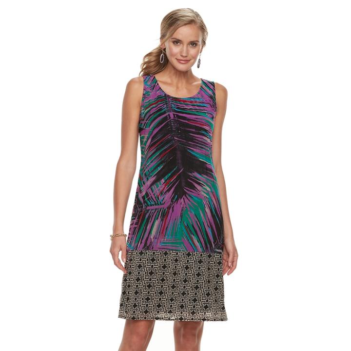 Petite Dana Buchman Printed Mesh Overlay Sheath Dress, Women's, Size: Xl Petite, Purple