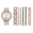 Women's Crystal Two Tone Watch & Bracelet Set, Size: Large, Multicolor