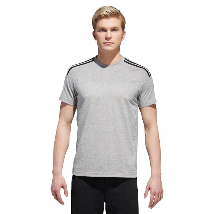Men's Adidas Shoulder-striped Tee, Size: Xl, Med Grey