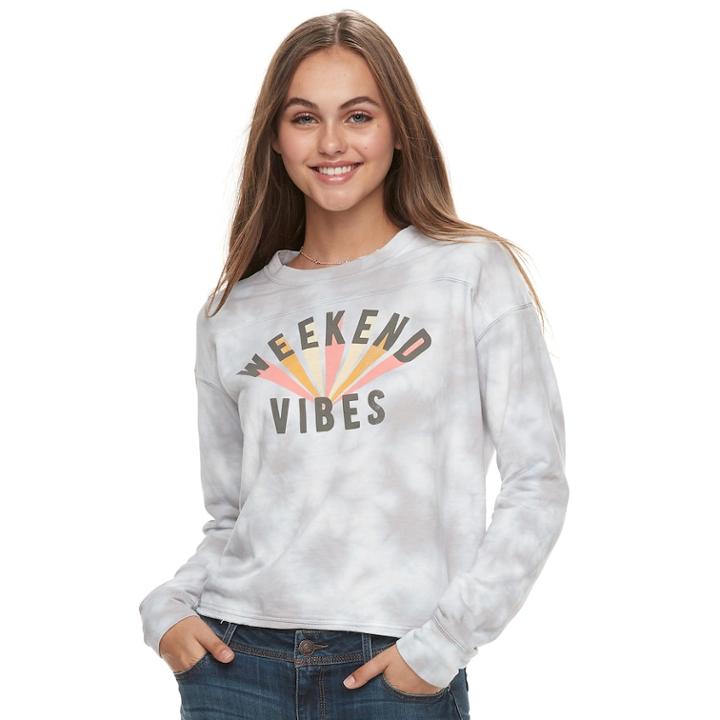Juniors' Weekend Vibes Tie-dye French Terry Top, Teens, Size: Medium, White