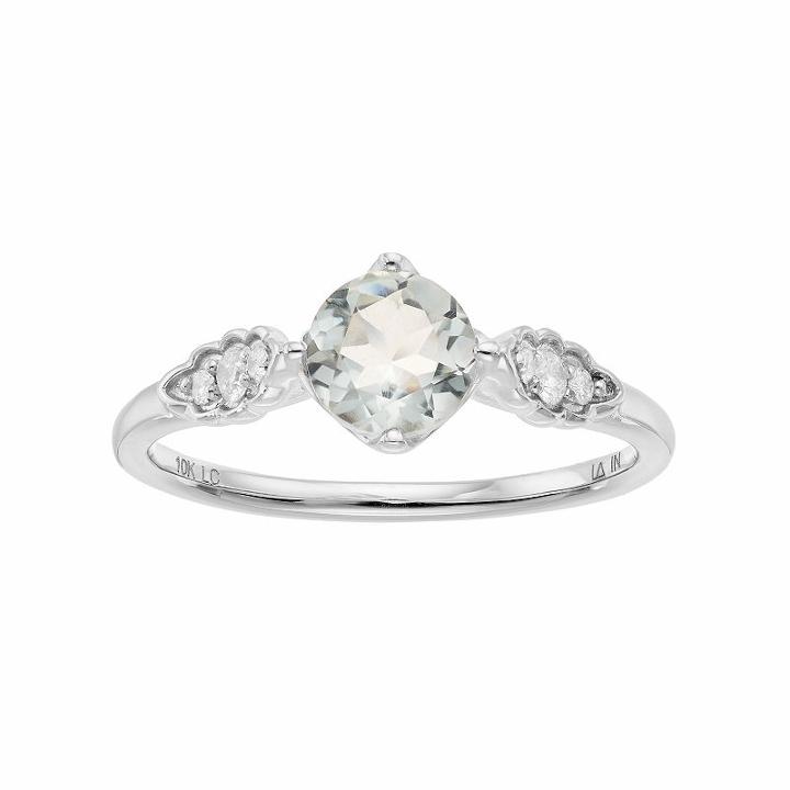 Lc Lauren Conrad 10k White Gold Green Quartz & 1/10 Carat T.w. Diamond Ring, Women's, Size: 9