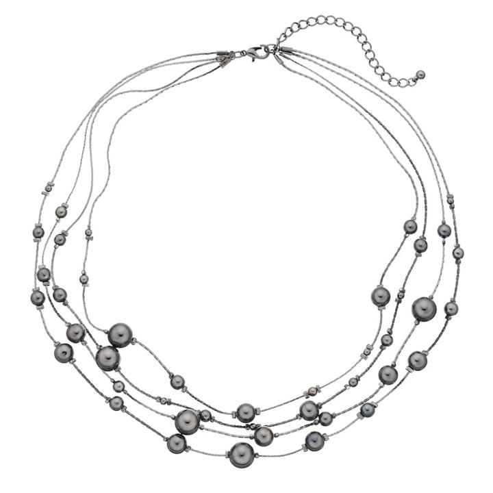 Four Row Beaded Illusion Necklace, Women's, Black
