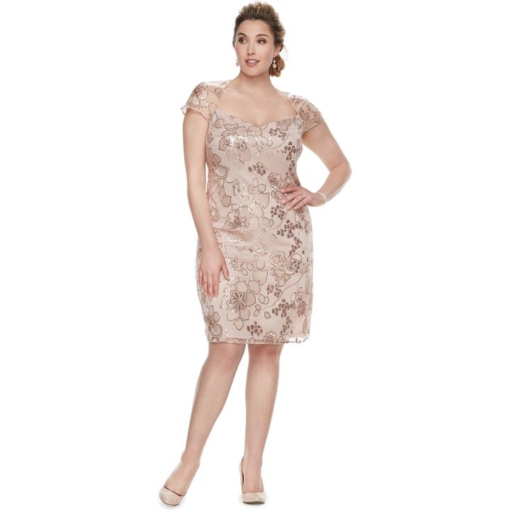 Plus Size Maya Brooke Floral Embroidered Sequin Dress, Women's, Size: 22 W, Beig/green (beig/khaki)