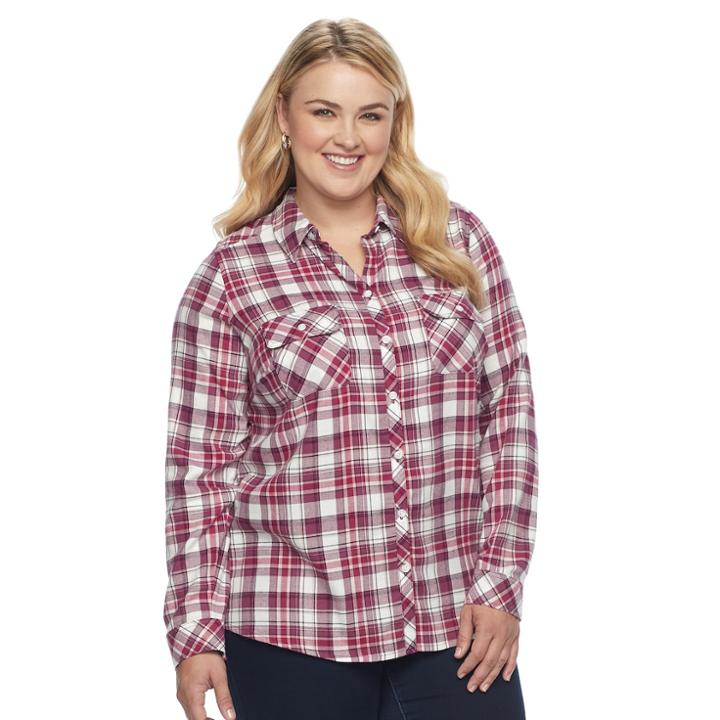 Plus Size Croft & Barrow&reg; Plaid Flannel Shirt, Women's, Size: 3xl, Med Purple