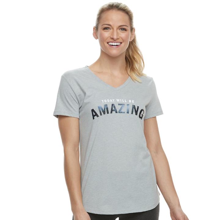 Women's Tek Gear&reg; Dry-tek V-neck Tee, Size: L Tall, Med Grey