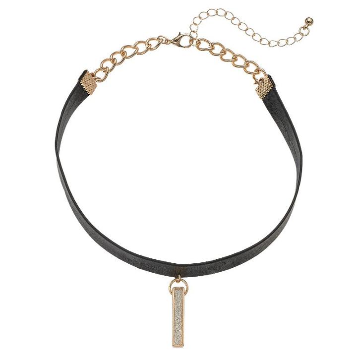 Apt. 9&reg; Rectangle Charm Faux Leather Choker Necklace, Women's, Black
