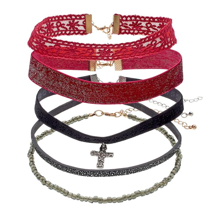 Mudd&reg; Cross, Lace & Beaded Choker Necklace Set, Teens, Multicolor