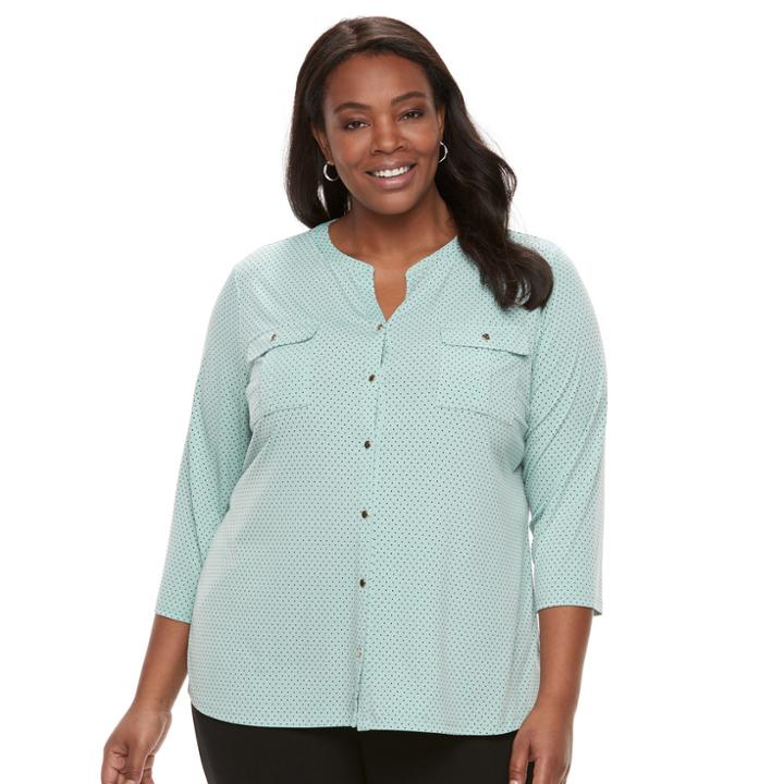 Plus Size Women's Croft & Barrow&reg; Button-up Top, Size: 1xl, Med Green
