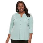 Plus Size Women's Croft & Barrow&reg; Button-up Top, Size: 1xl, Med Green