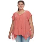 Plus Size World Unity Lace Shark-bite Tee, Women's, Size: 0x, Dark Red
