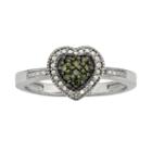 Sterling Silver 1/10-ct. T.w. Green & White Diamond Heart Ring, Women's, Size: 8