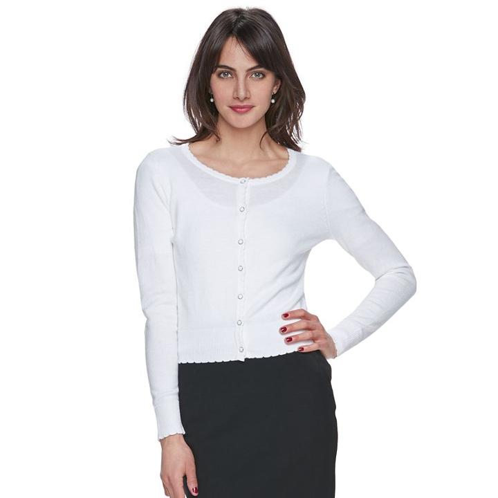 Women's Elle&trade; Scalloped Cardigan, Size: Large, White
