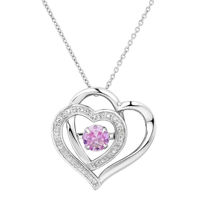 Two Hearts Forever One Lab-created Pink Sapphire & Diamond Accent Floating Stone Heart Pendant, Women's, Size: 18