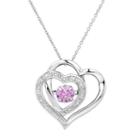 Two Hearts Forever One Lab-created Pink Sapphire & Diamond Accent Floating Stone Heart Pendant, Women's, Size: 18